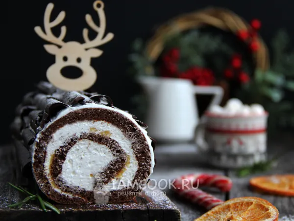 Фото готового блюда: «Рождественское полено» (торт-рулет)