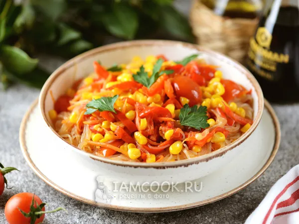 Фото блюда: Фунчоза с овощами в соевом соусе