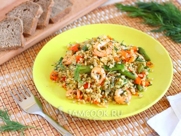Фото готового блюда: Булгур с креветками