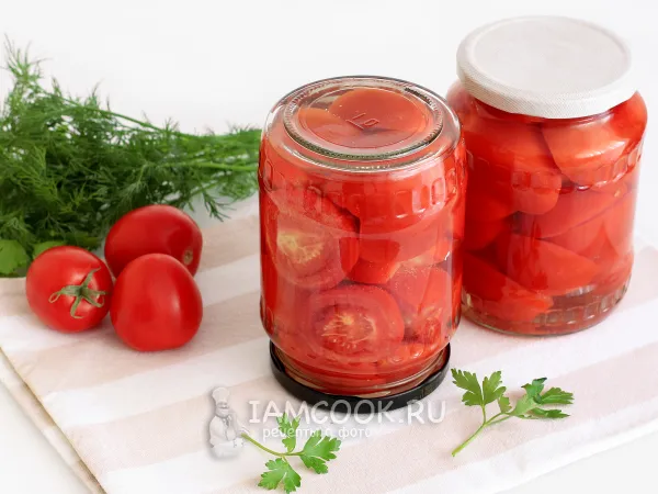 Фото блюда: Помидоры без соли и уксуса на зиму (половинки)