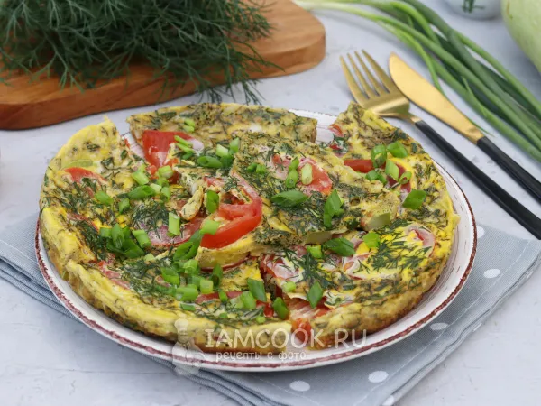 Фото блюда: Жареные кабачки с яйцом и помидорами