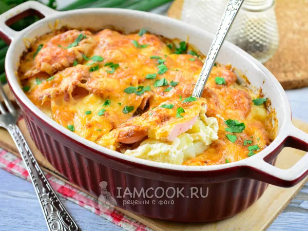 Фото блюда: Запеканка с сардельками в духовке