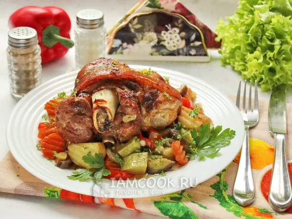 Фото блюда: Рулька с овощами в рукаве в духовке