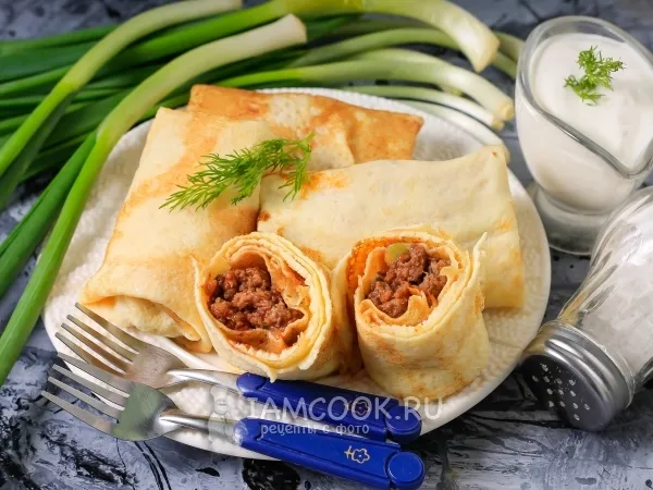 Фото блюда: Фаршированные блины с фаршем