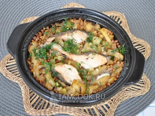 Фото блюда: Горбуша с гречкой и баклажанами