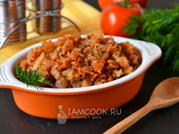 Фото блюда: Постная тушёная капуста с семенами укропа
