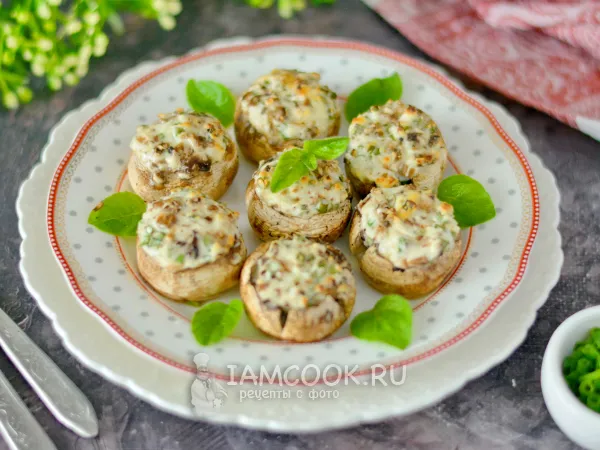 Фото блюда: Шампиньоны с творожным сыром в духовке