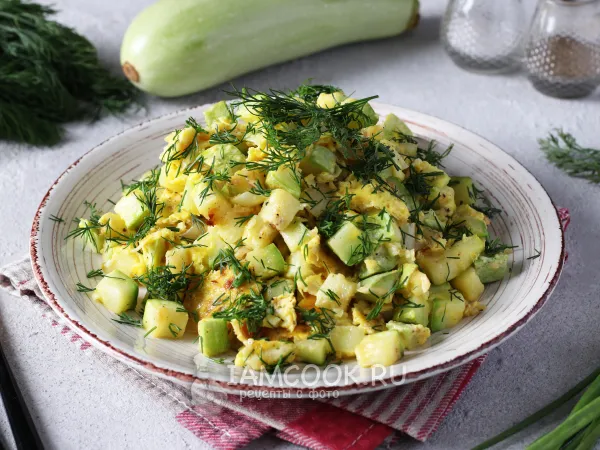 Фото блюда: Жареные кабачки с яйцами и сыром