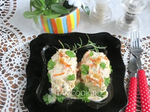 Фото готового блюда: Ленивые голубцы в сметанном соусе в духовке