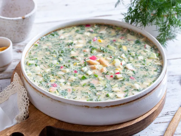 Фото блюда: Окрошка с фасолью вместо картошки