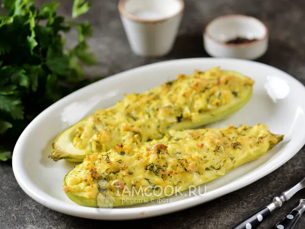Фото блюда: Кабачки, фаршированные яйцом и сыром