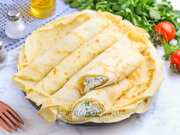 Фото блюда: Блины с творожным сыром и зеленью