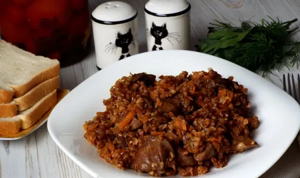 Фото блюда: Гречка по-купечески с печенью