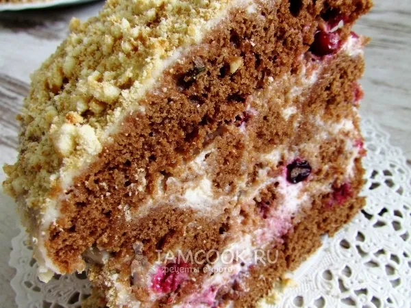 Фото готового блюда: Торт со сметанным кремом и брусникой