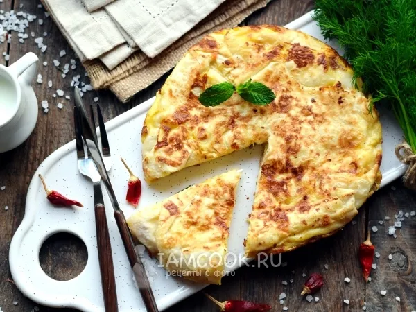 Фото блюда: Омлет в лаваше с сыром на сковороде