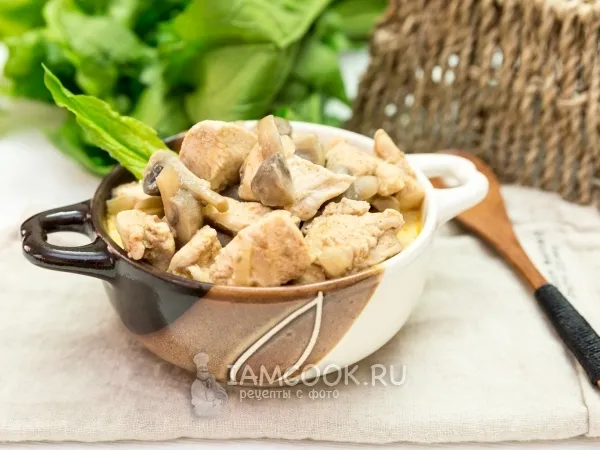 Фото готового блюда: Куриное филе с грибами в сметанном соусе с паприкой