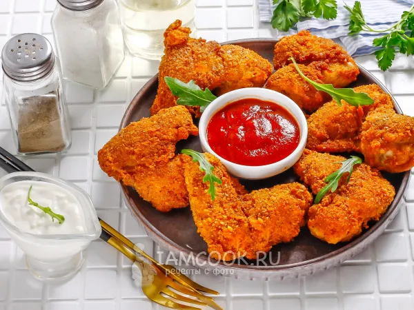 Фото готового блюда: Куриные крылышки в панировке во фритюре