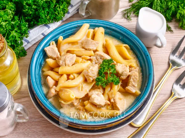 Фото блюда: Макароны с индейкой в сливочном соусе