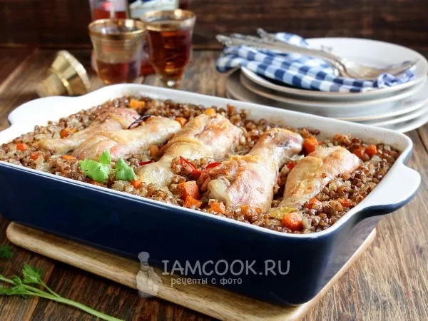 Фото блюда: Куриные ножки с гречкой в духовке