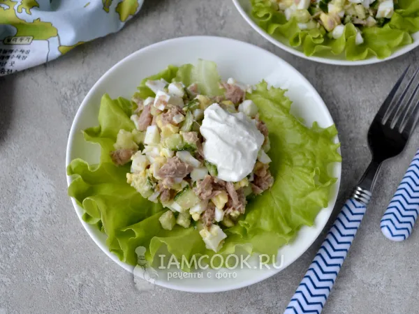 Фото готового блюда: Белковый салат с тунцом