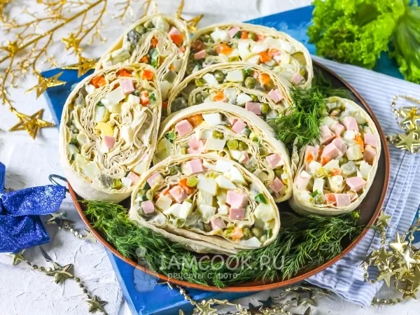 Фото блюда: «Оливье» в лаваше (рулет)