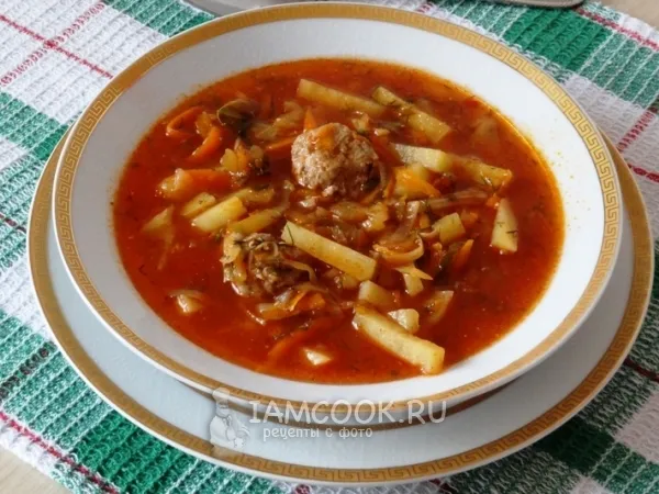 Фото блюда: Томатный суп с фрикадельками