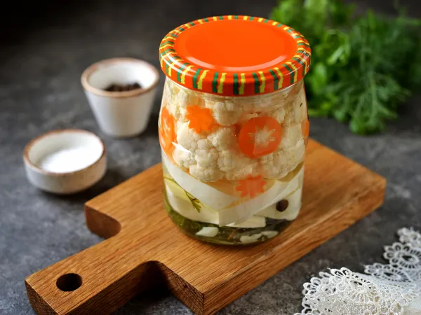 Фото блюда: Цветная капуста с патиссонами на зиму