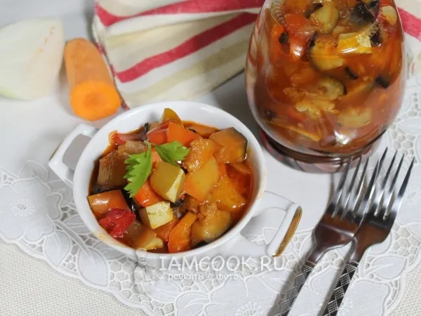 Фото блюда: Соте из баклажанов и кабачков на зиму