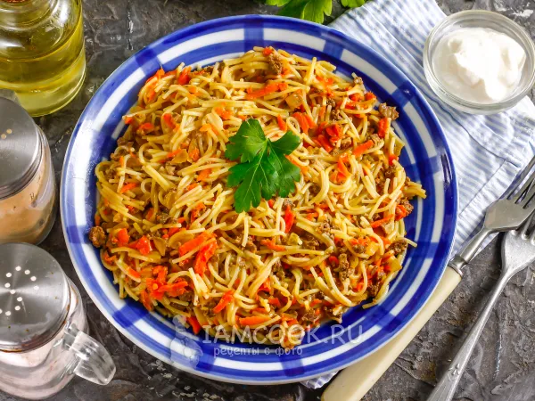 Фото блюда: Макароны по-флотски с печенью