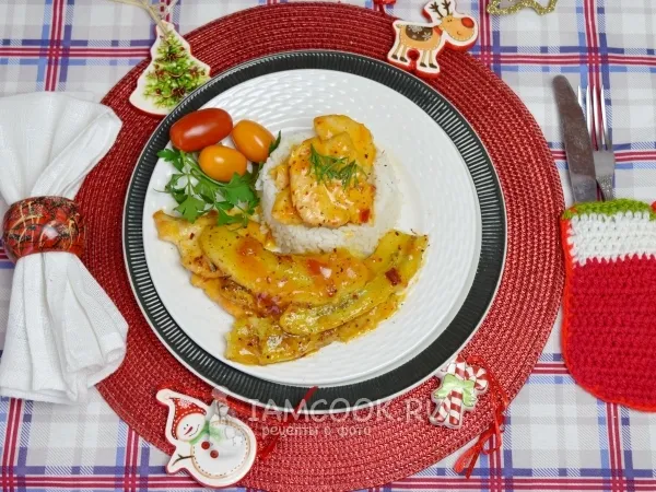 Фото блюда: Куриное филе с бананом в острой апельсиновой глазури