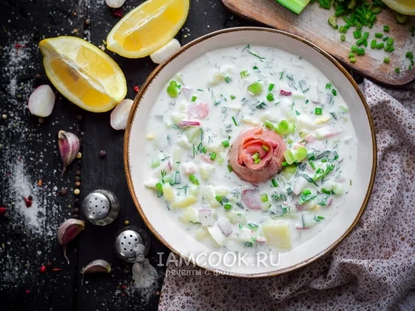 Фото готового блюда: Окрошка с рыбой