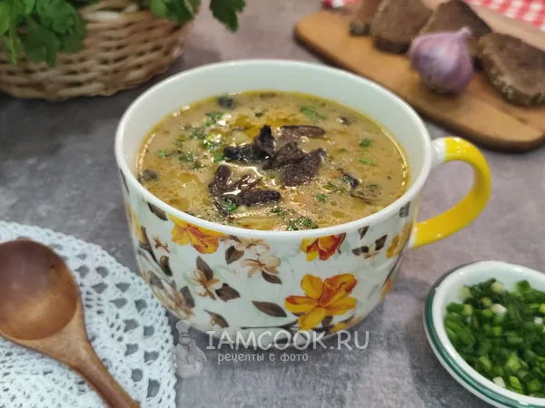 Фото блюда: Суп с сушеными грибами и плавленым сыром