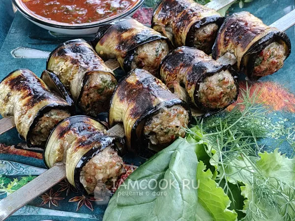 Фото блюда: Рулетики из баклажана на мангале
