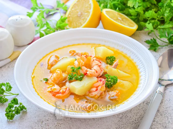 Фото блюда: Суп с форелью и креветками