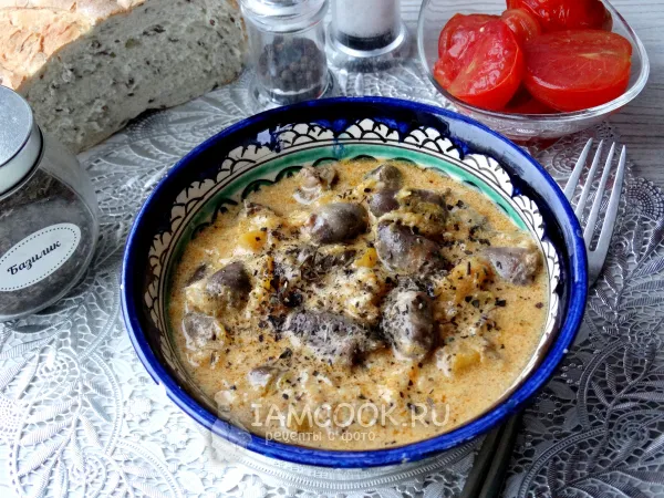 Фото блюда: Куриные сердечки с тыквой