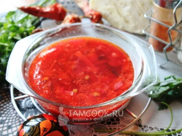 Фото блюда: Постный борщ с грибами и фасолью