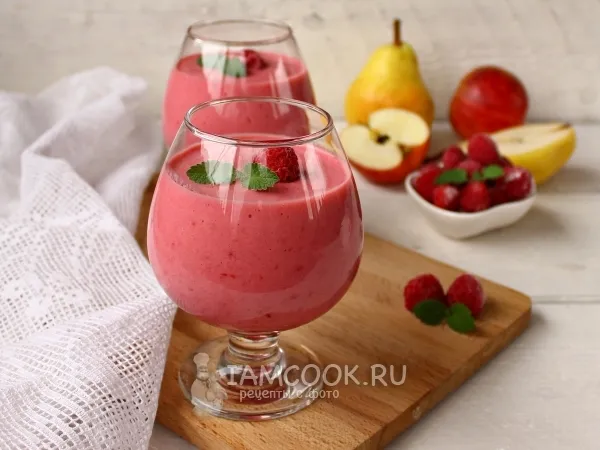 Фото блюда: Смузи с малиной, яблоком и грушей