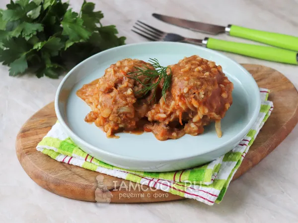 Фото готового блюда: Ленивые вегетарианские голубцы с чечевицей и рисом (постные)