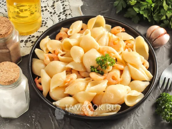 Фото блюда: Макароны с жареными креветками