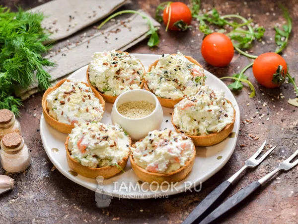 Фото блюда: Тарталетки с творожным сыром и семгой