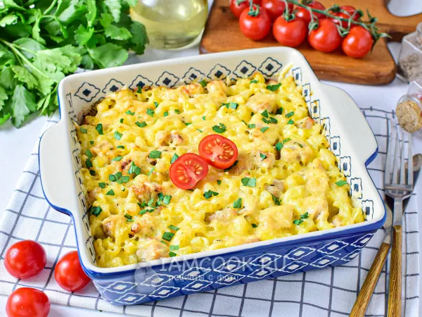 Фото блюда: Запеканка из макарон с индейкой в духовке