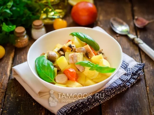 Фото блюда: Кабачки в микроволновке с грибами и помидорами