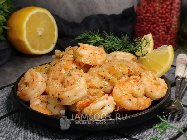 Фото блюда: Креветки с луком-пореем
