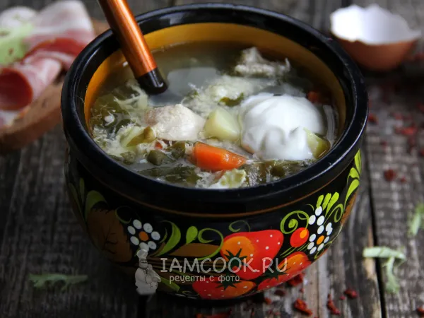 Фото готового блюда: Суп из щавеля с яйцом и курицей