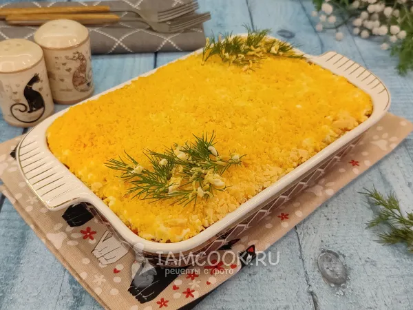 Фото готового блюда: Салат «Мимоза» с колбасным сыром