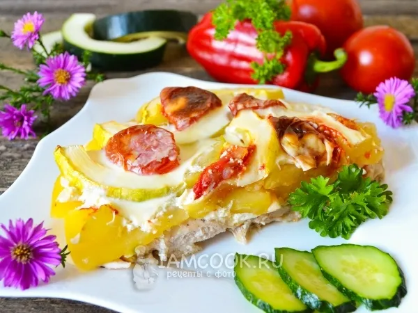 Фото блюда: Курица с кабачками и картошкой в духовке