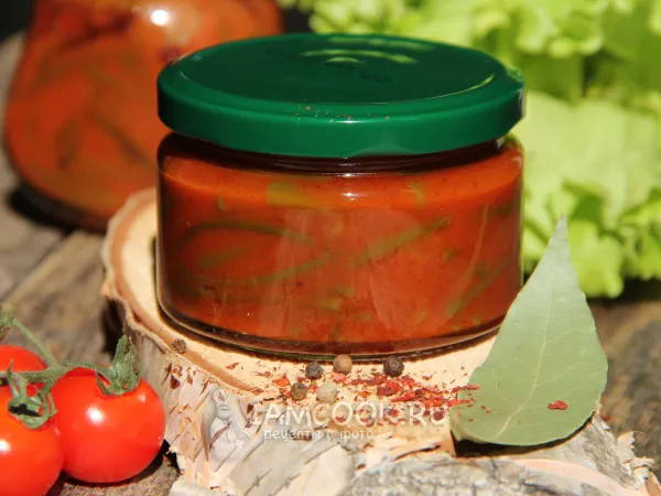 Фото блюда: Чесночные стрелки в томатном соусе на зиму