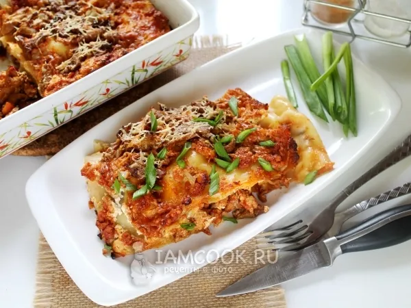 Фото готового блюда: Лазанья с лисичками и куриным фаршем