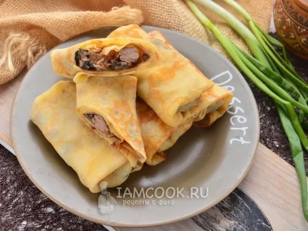 Фото блюда: Блины с печенью и грибами