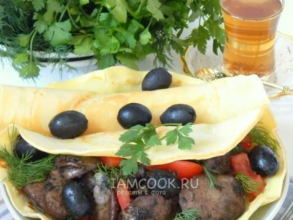 Фото блюда: Печень куриная жареная в блинах